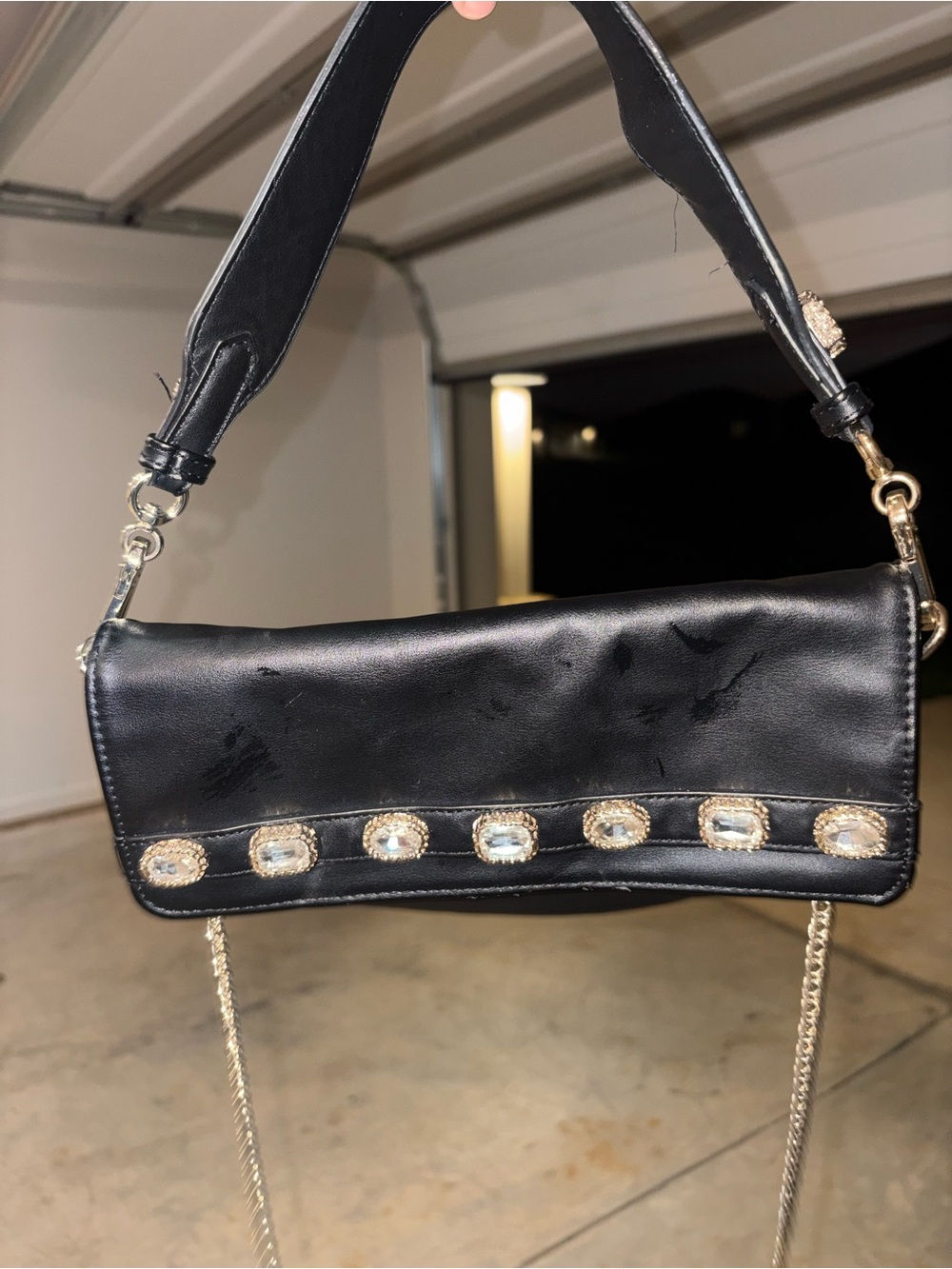 Steve Madden Black Shoulder Bag with Gold Crystal Accents